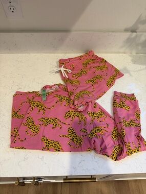 Honeydew Intimates Pink Pajama Set with Yellow Leopard Print